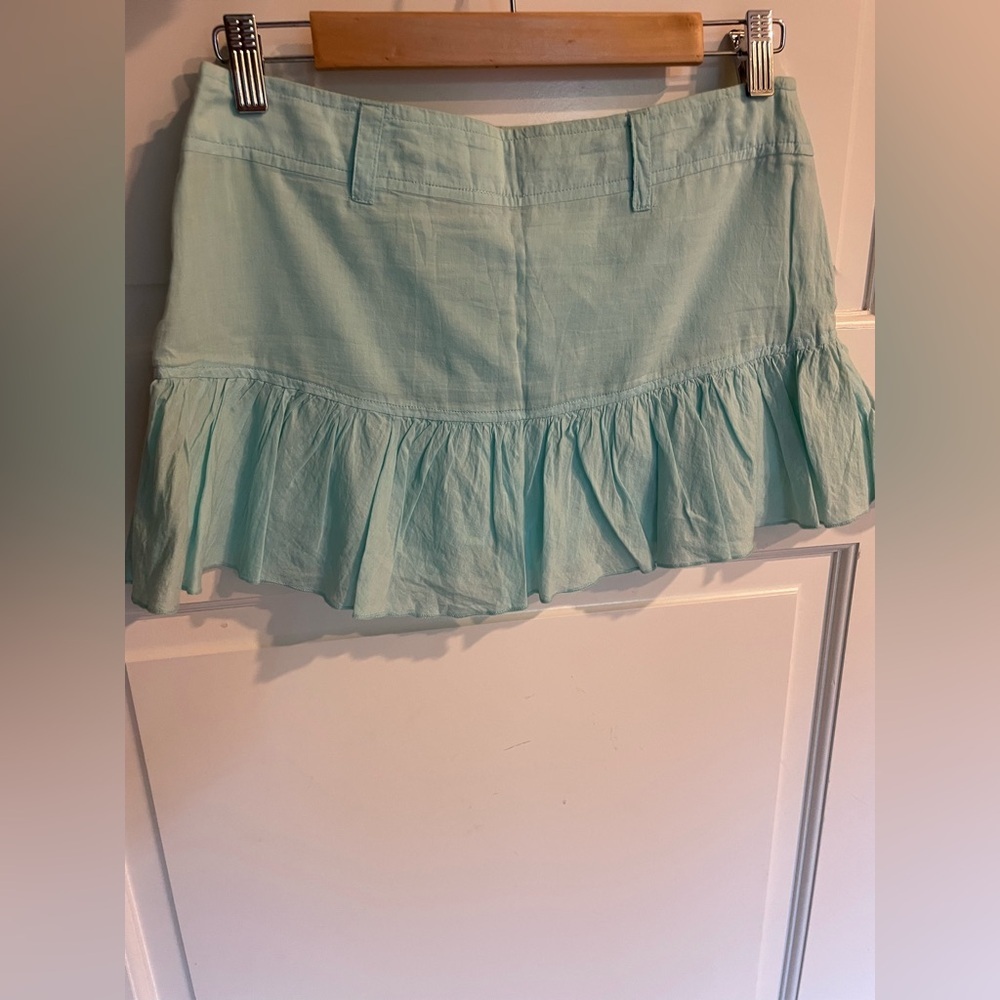 Pink Sky Ruffled Mint Cotton Mini Skirt - Women Size S
